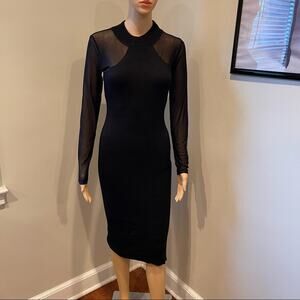 Rainbow Black Long Sleeve Ribbed Midi Dress